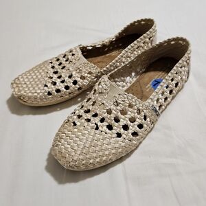 Toms Alpargata Satin Woven Beige Tan Womens Slip On Shoes